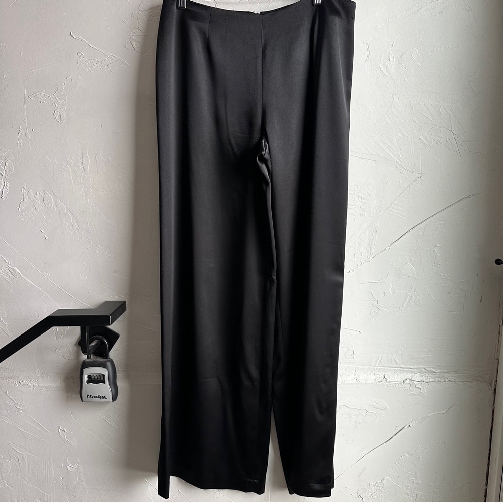 Javier Simorra Black Satin Wide Leg Pants Sz 10 Goth Whimsigoth Minimalist Clean